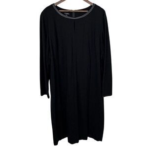 Talbots Black Knit Long Sleeve Dress Size 24 Leather Trim Keyhole‎ Classic Event